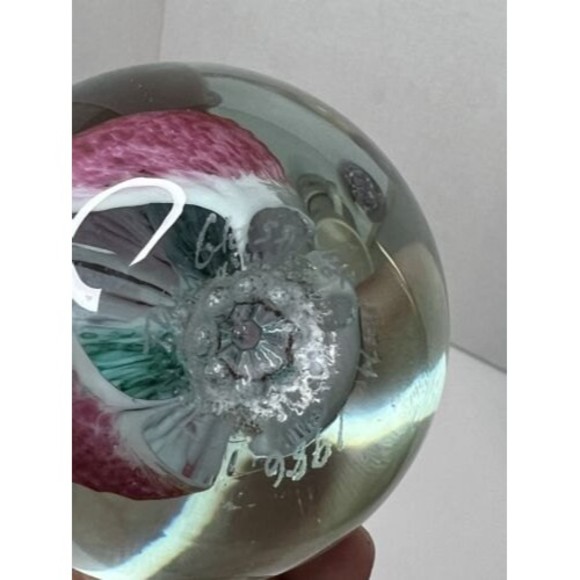 VTG Glass Eye Studio GES 1986 Flower Pink Lily Art Glass Paperweight Stunning - Picture 4 of 7